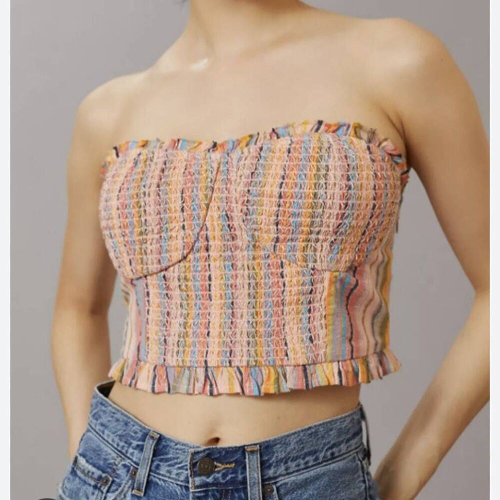 Anthropologie Pilcro Rainbow Smocked Crop Top